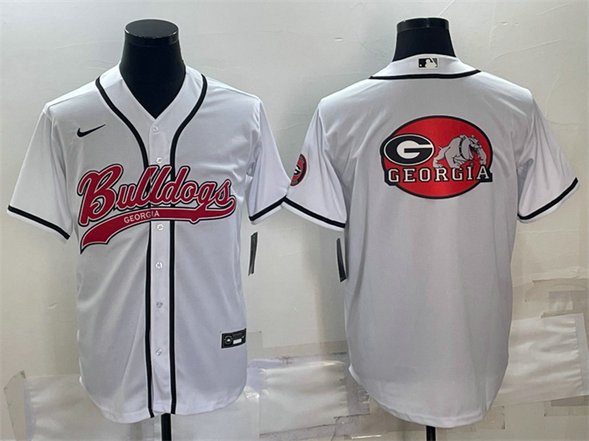 Men's Georgia Bulldogs White Team Big Logo With Patch Cool Base Stitched Baseball JerseyS