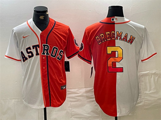 Men's Houston Astros #2 Alex Bregman White Orange Split With Patch Cool Base Stitched Baseball Jersey