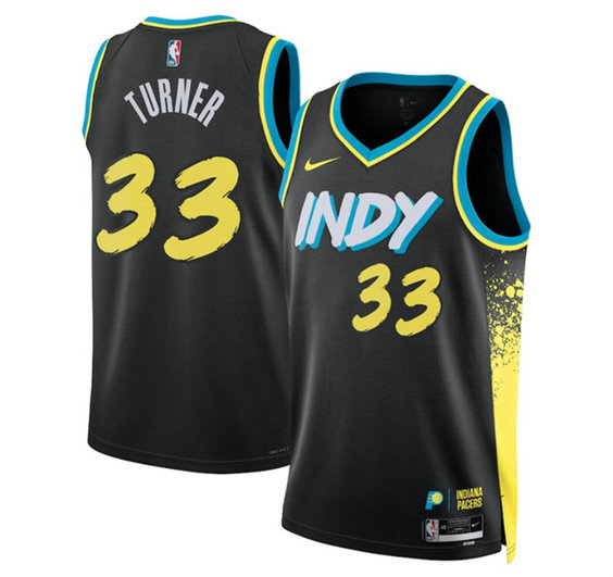 Men's Indiana Pacers #33 Myles Turner Black 2023 24 City Edition Stitched Basketball Jersey