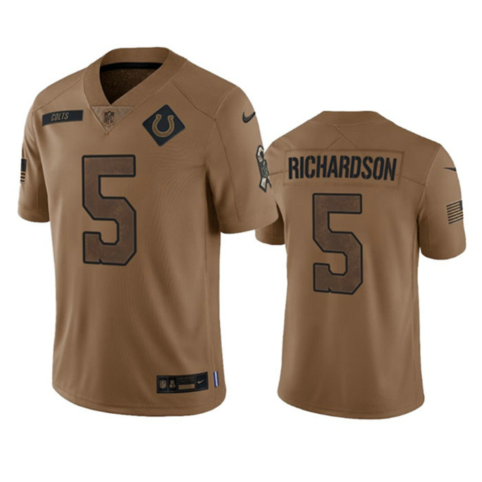 Men's Indianapolis Colts #5 Anthony Richardson 2023 Brown Salute To Sertvice Stitched Football Jersey