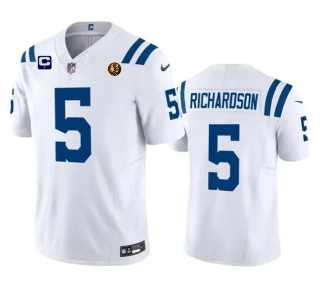 Men's Indianapolis Colts #5 Anthony Richardson White 2023 F.U.S.E. 1-Star C Patch And With John Madden Patch Vapor Limited Stitched Football Jersey