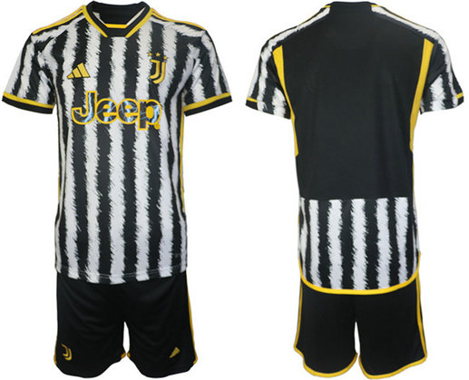 Men's Juventus FC Custom 2023 24 White Black Home Soccer Jersey Suit