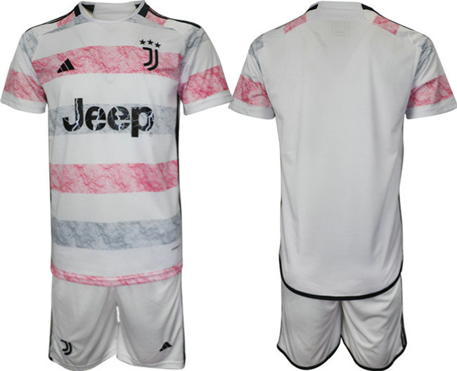Men's Juventus FC Custom 2023 24 White Pink Away Soccer Jersey Suit
