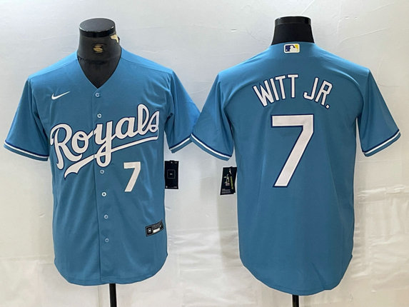 Men's Kansas City Royals  #7 Bobby Witt Jr. Light Blue 2024 Alternate Limited Stitched Baseball Jersey