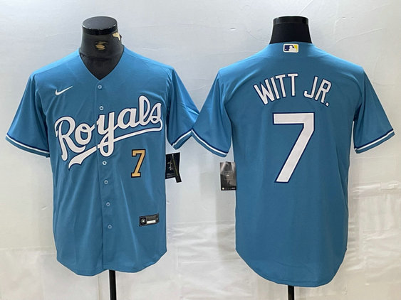 Men's Kansas City Royals #7 Bobby Witt Jr. Light Blue 2024 Alternate Limited Stitched Baseball Jersey