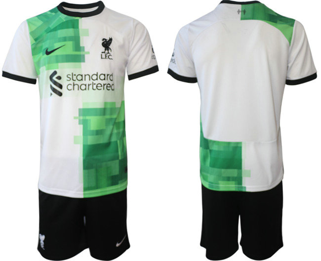 Men's Liverpool Custom 2023 24 White Green Away Soccer Jersey Suit