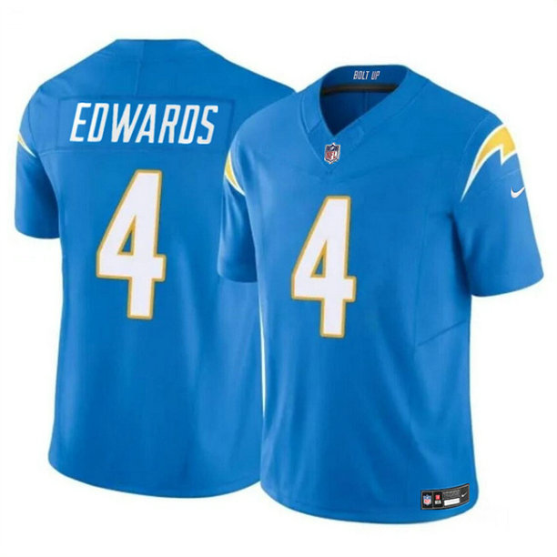 Men's Los Angeles Chargers #4 Gus Edwards Light Blue 2024 F.U.S.E. Vapor Limited Stitched Football Jersey