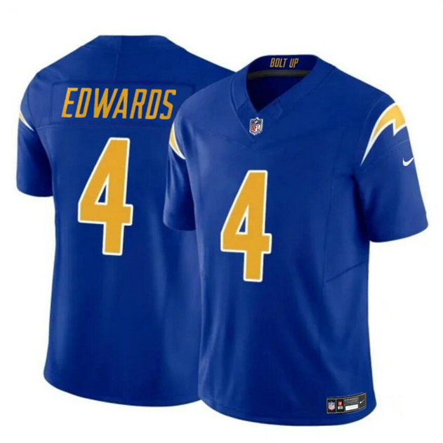 Men's Los Angeles Chargers #4 Gus Edwards Royal 2024 F.U.S.E. Vapor Limited Stitched Football JerseyS