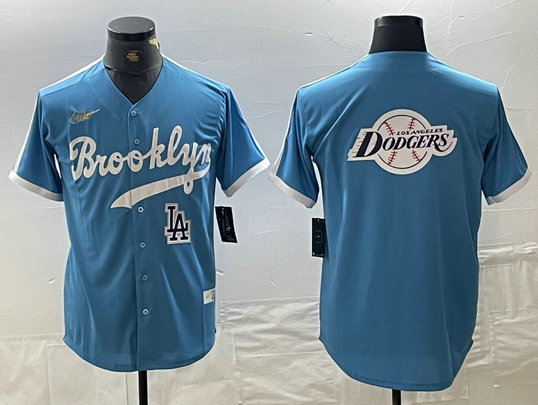 Men's Los Angeles Dodgers Team Big Logo Light Blue Throwback Cool Base Stitched Baseball Jersey 10