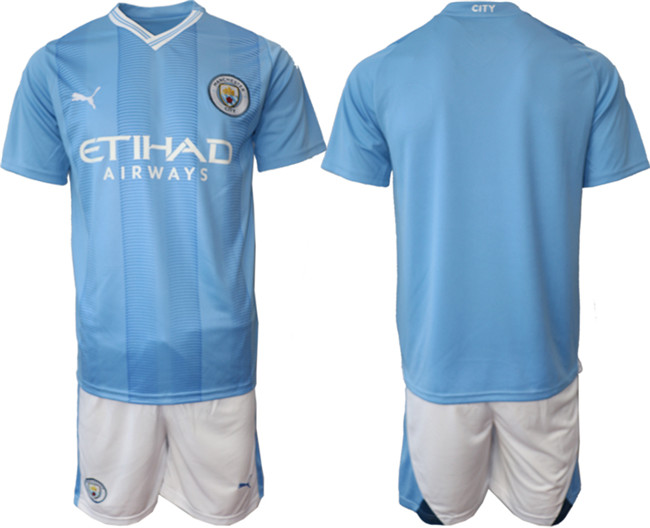 Men's Manchester City Custom 2023 24 Blue Home Soccer Jersey Suit