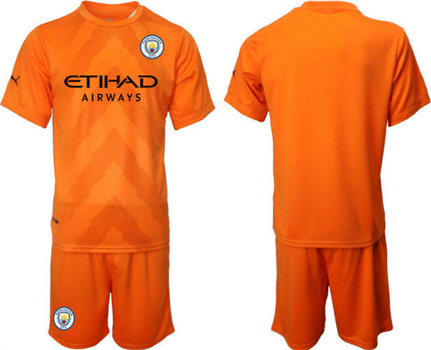 Men's Manchester City Orange Red goalkeeper Blank Jersey