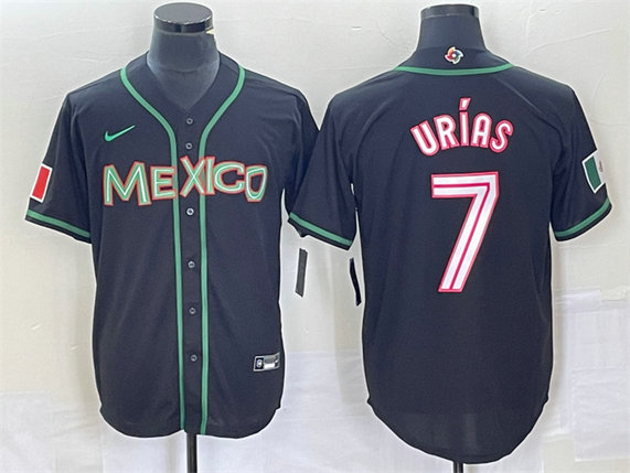 Men's Mexico Baseball #7 Julio Urías 2023 Black World Baseball With Patch Classic Stitched Jersey1