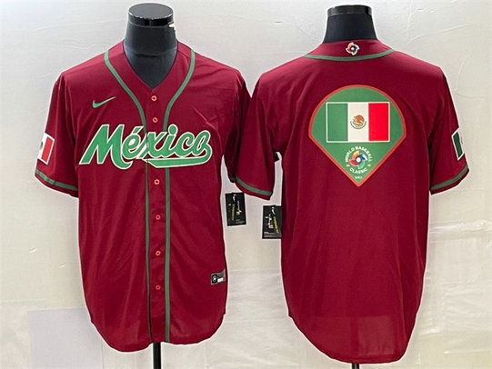 Men's Mexico Baseball Red 2023 World Baseball Classic Team Big Logo Stitched Jersey 1