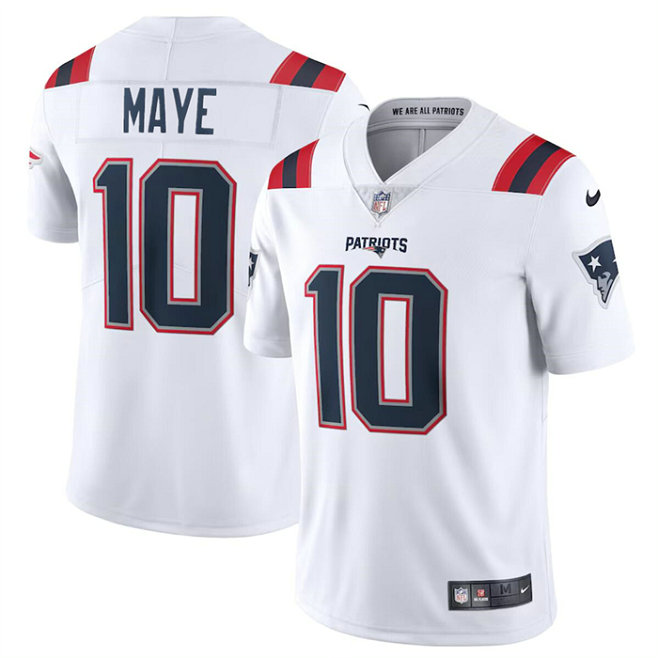 Men's New England Patriots #10 Drake Maye White 2024 Draft Vapor Limited Stitched Football Jersey