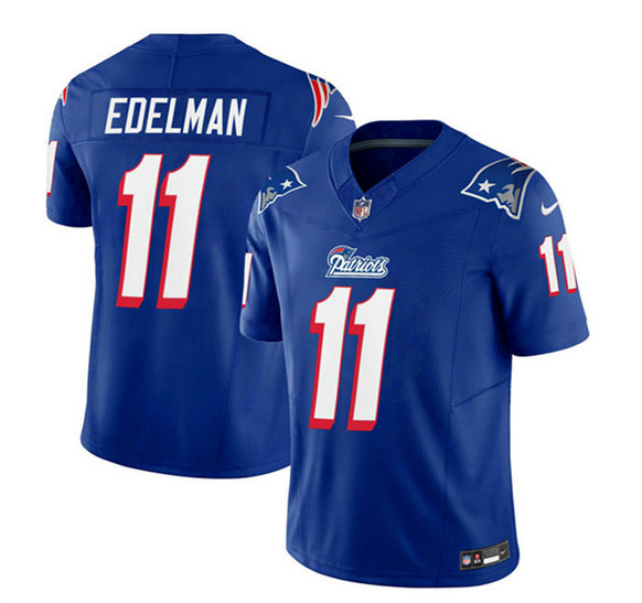Men's New England Patriots #11 Julian Edelman Blue 2023 F.U.S.E. Throwback Limited Stitched Football Jersey