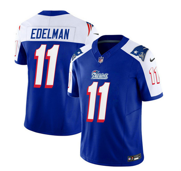 Men's New England Patriots #11 Julian Edelman Blue White 2023 F.U.S.E. Vapor Limited Stitched Football Jersey