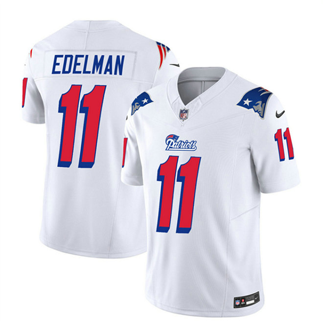 Men's New England Patriots #11 Julian Edelman White 2023 F.U.S.E. Throwback Limited Stitched Football Jersey