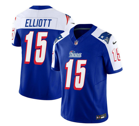 Men's New England Patriots #15 Ezekiel Elliott Blue White 2023 F.U.S.E. Vapor Limited Stitched Football Jersey
