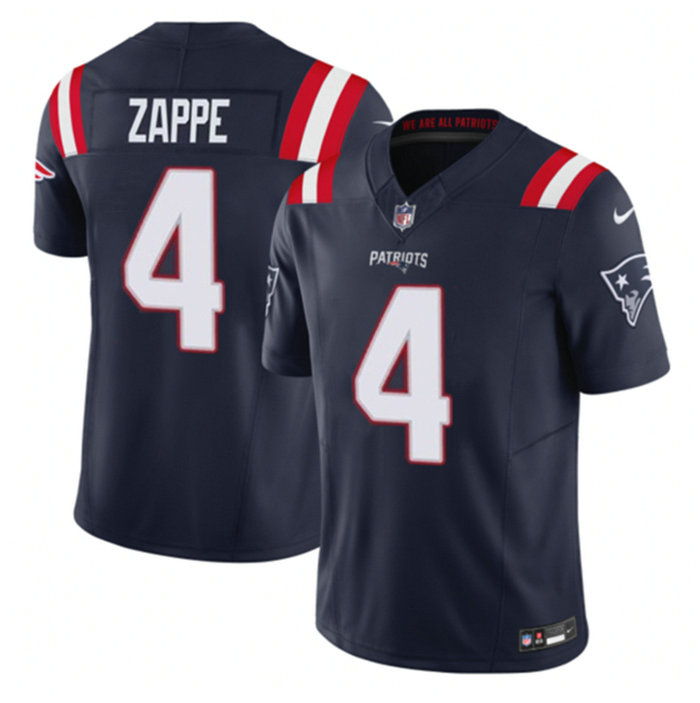 Men's New England Patriots #4 Bailey Zappe Navy 2023 F.U.S.E. Vapor Limited Stitched Football Jersey