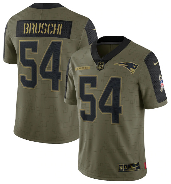 Men's New England Patriots #54 Tedy Bruschi 2021 Olive Salute To Service Limited Stitched