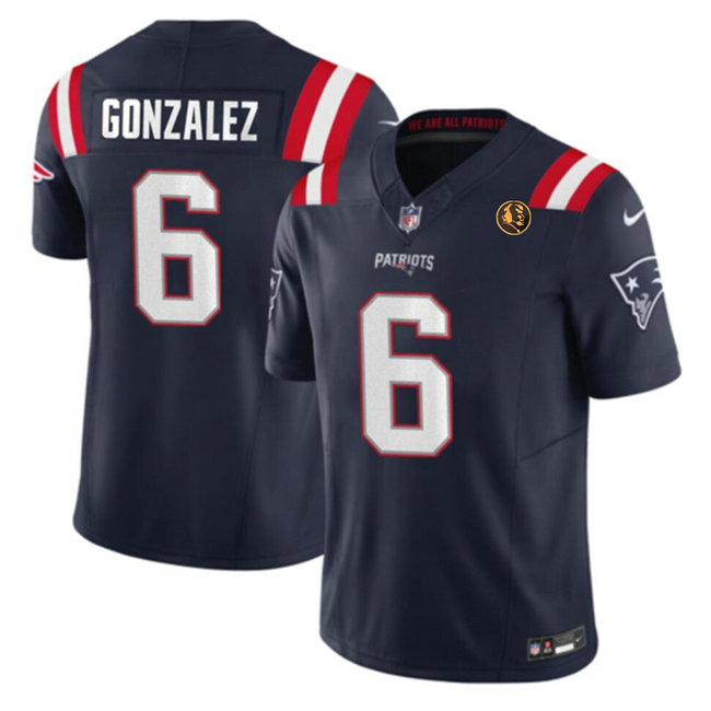 Men's New England Patriots #6 Christian Gonzalez Navy 2023 F.U.S.E. With John Madden Patch Vapor Limited Stitched Football Jersey