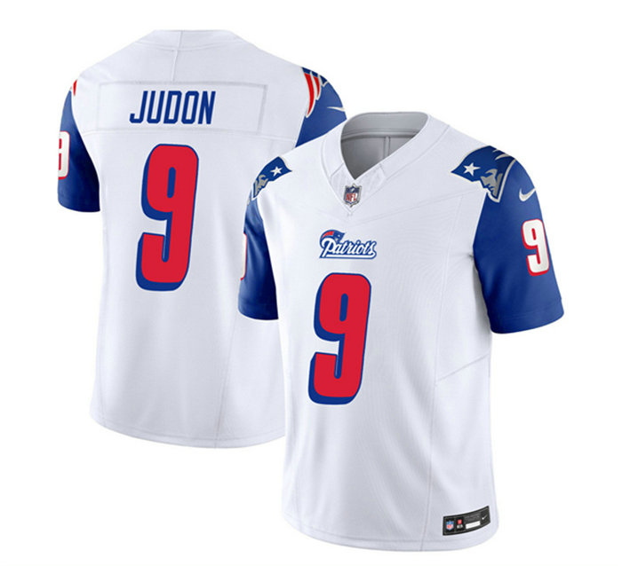 Men's New England Patriots #9 Matthew Judon White Blue 2023 F.U.S.E. Throwback Limited Stitched Football Jersey