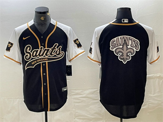 Men's New Orleans Saints Team Big Logo Black White 1987 Legacy Cool Base Stitched Baseball Jersey