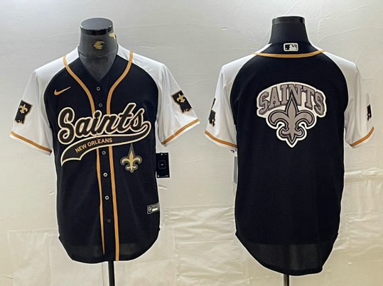Men's New Orleans Saints Team Big Logo Black White 1987 Legacy Cool Base Stitched Baseball Jerseys