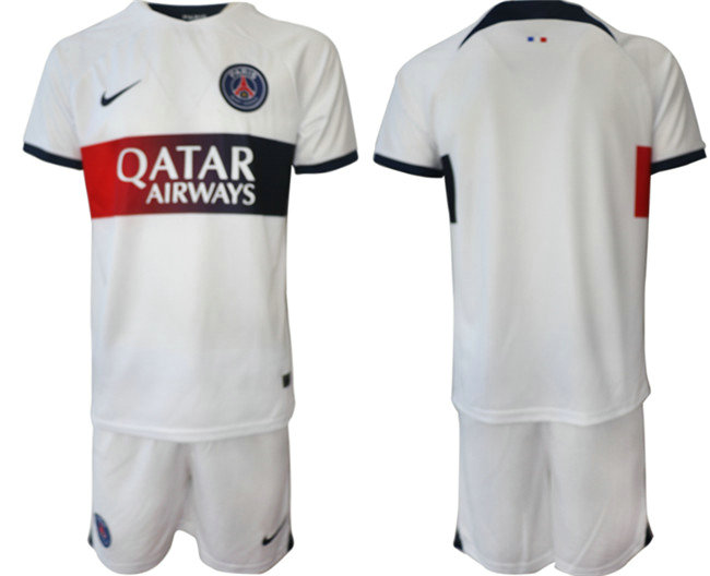 Men's Paris Saint-Germain Custom 2023 24 White Away Soccer Jersey Suit