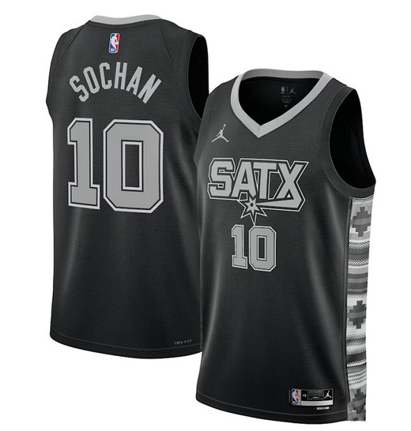 Men's San Antonio Spurs #10 Jeremy Sochan Black 2022 23 Statement Edition Stitched Basketball Jersey