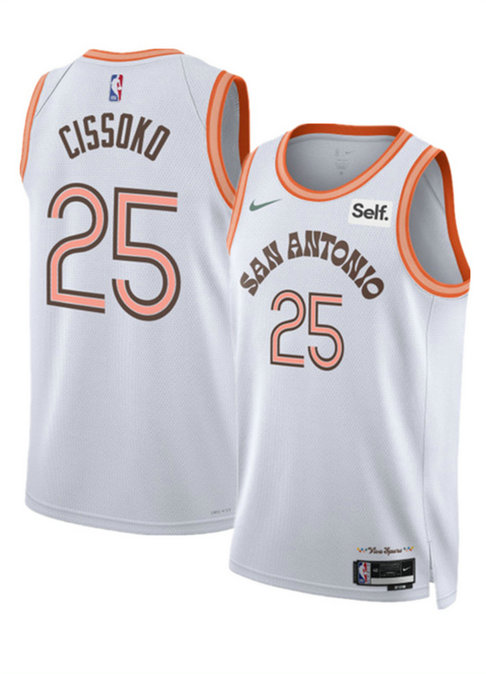 Men's San Antonio Spurs #25 Sidy Cissoko White 2023 24 City Edition Stitched Basketball Jersey