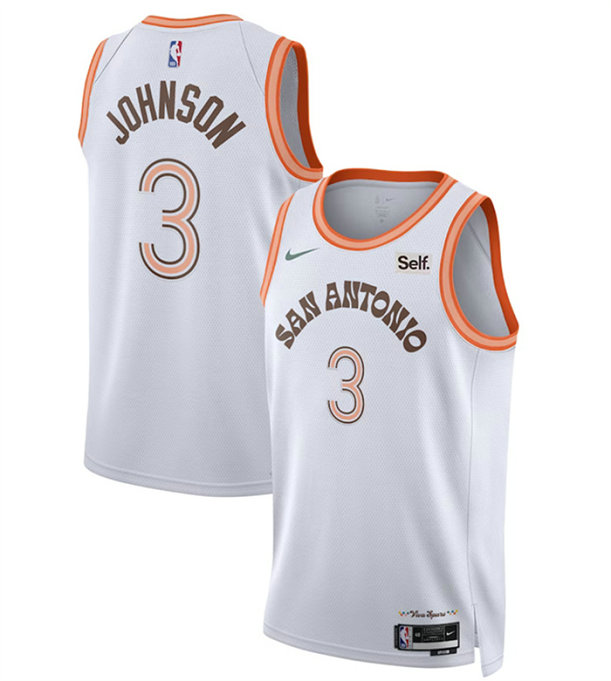 Men's San Antonio Spurs #3 Keldon Johnson White 20233 24 City Edition Stitched Basketball Jersey
