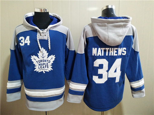 Men's Toronto Maple Leafs #34 Auston Matthews Blue Ageless Must-Have Lace-Up Pullover Hoodie