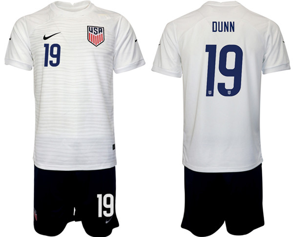 Men's United States #19 Dunn White Home Soccer Jersey Suit