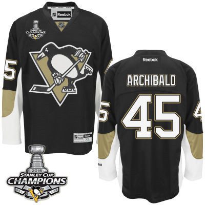 Men Pittsburgh Penguins 45 Josh Archibald Black Team Color Jersey 2016 Stanley Cup Champions Patch