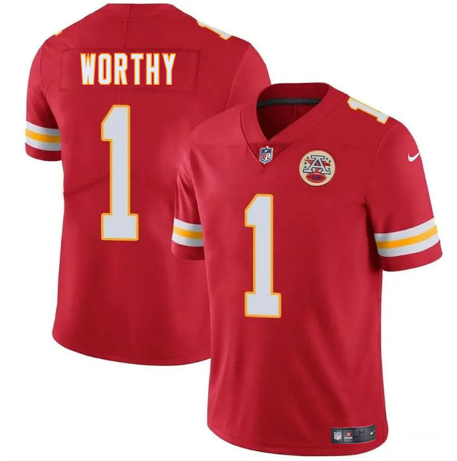 Men's Kansas City Chiefs #1 Xavier Worthy Red 2024 Draft Vapor Untouchable Limited Stitched Football Jersey
