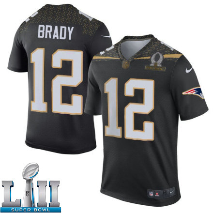 Mens Nike New England Patriots Super Bowl LII 12 Tom Brady Elite Black Team Irvin 2016 Pro Bowl NFL Jersey