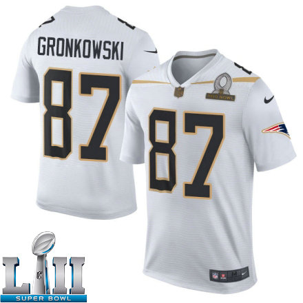 Mens Nike New England Patriots Super Bowl LII 87 Rob Gronkowski Elite White Team Rice 2016 Pro Bowl NFL Jersey
