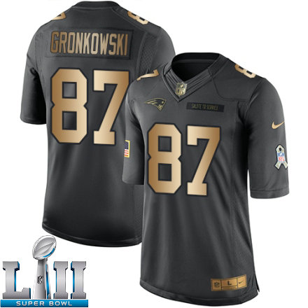 Mens Nike New England Patriots Super Bowl LII 87 Rob Gronkowski Limited BlackGold Salute to Service NFL Jersey