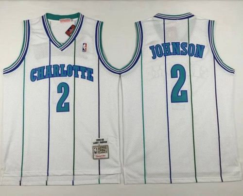 Mitchell And Ness Charlotte Hornets 2 Larry Johnson White Throwback NBA Jersey