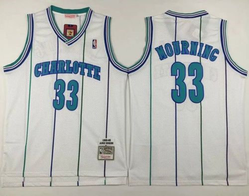 Mitchell And Ness Charlotte Hornets 33 Alonzo Mourning White Throwback NBA Jersey