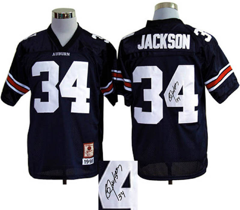 NCAA Auburn Tigers #34 Bo Jackson Blue signature jerseys