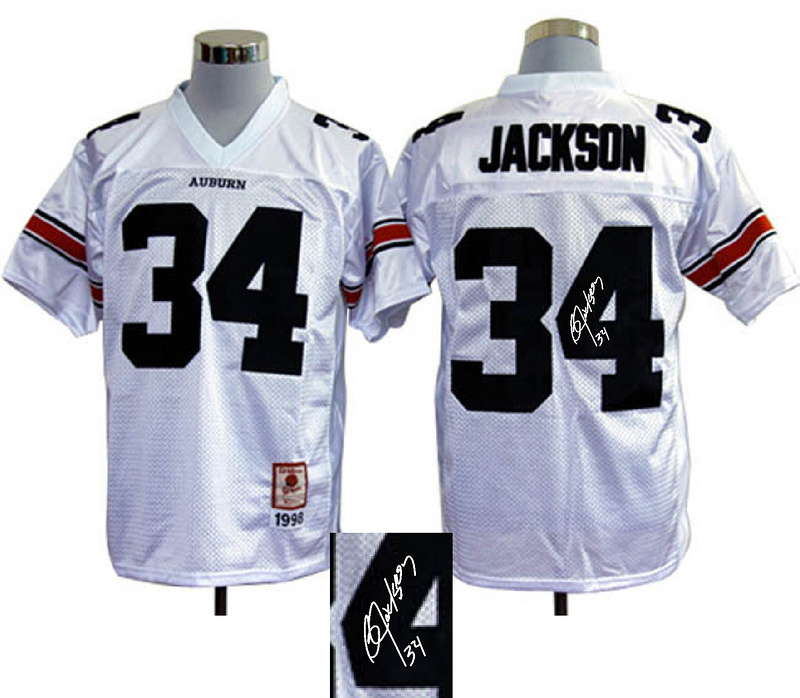 NCAA Auburn Tigers #34 Bo Jackson white signature jerseys