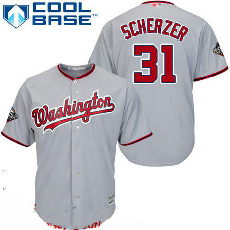 Nationals #31 Max Scherzer Grey Cool Base 2019 World Series Bound Stitched Youth Baseball Jersey