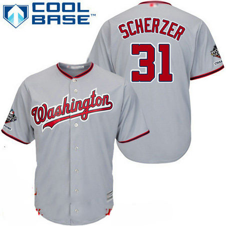 Nationals #31 Max Scherzer Grey Cool Base 2019 World Series Champions Stitched Youth Baseball Jersey