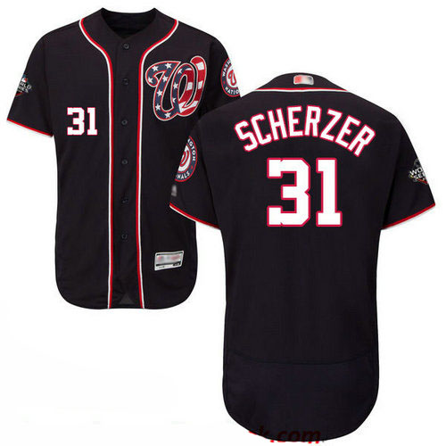 Nationals #31 Max Scherzer Navy Blue Flexbase Authentic Collection 2019 World Series Bound Stitched Baseball Jersey