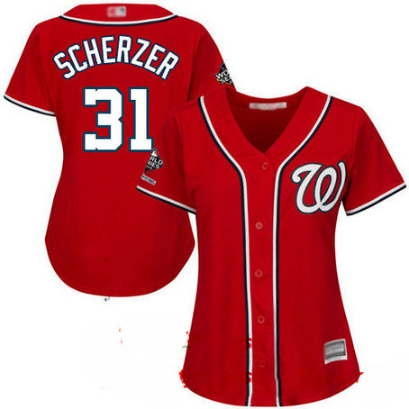 Nationals #31 Max Scherzer Red Alternate 2019 World Series Champions Women's Stitched Baseball Jersey