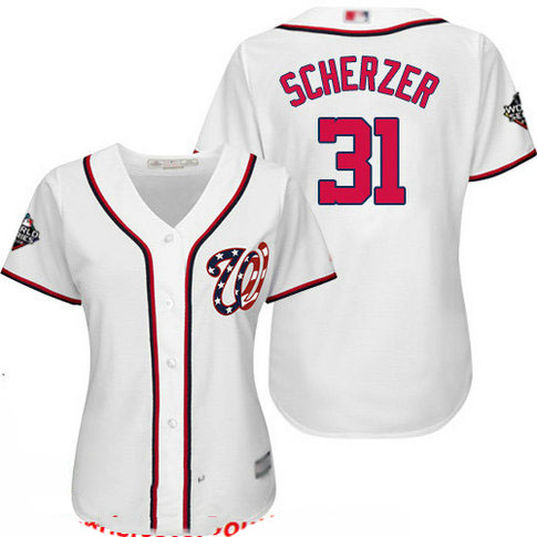 Nationals #31 Max Scherzer White Home 2019 World Series Bound Women's Stitched Baseball Jersey