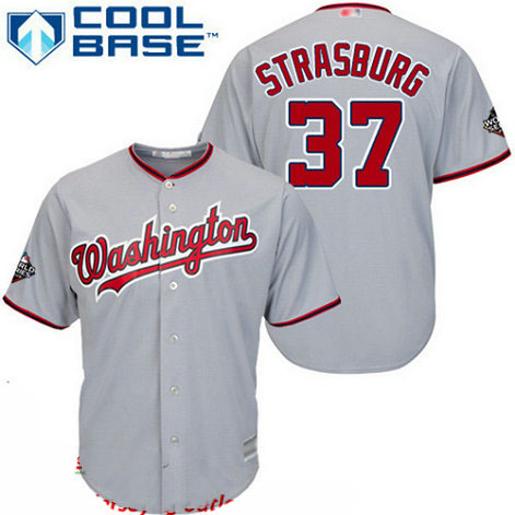 Nationals #37 Stephen Strasburg Grey Cool Base 2019 World Series Bound Stitched Youth Baseball Jersey