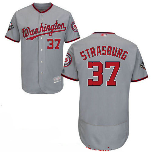 Nationals #37 Stephen Strasburg Grey Flexbase Authentic Collection 2019 World Series Bound Stitched Baseball Jersey